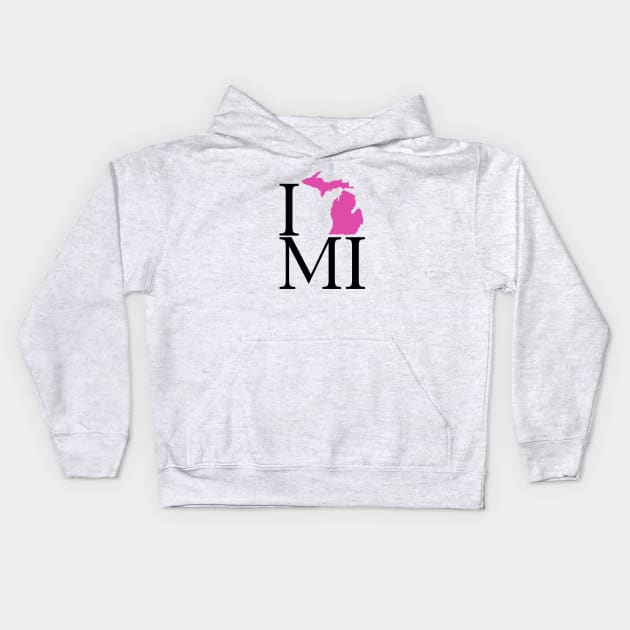 I Love Michigan - Pink Kids Hoodie by SchaubDesign